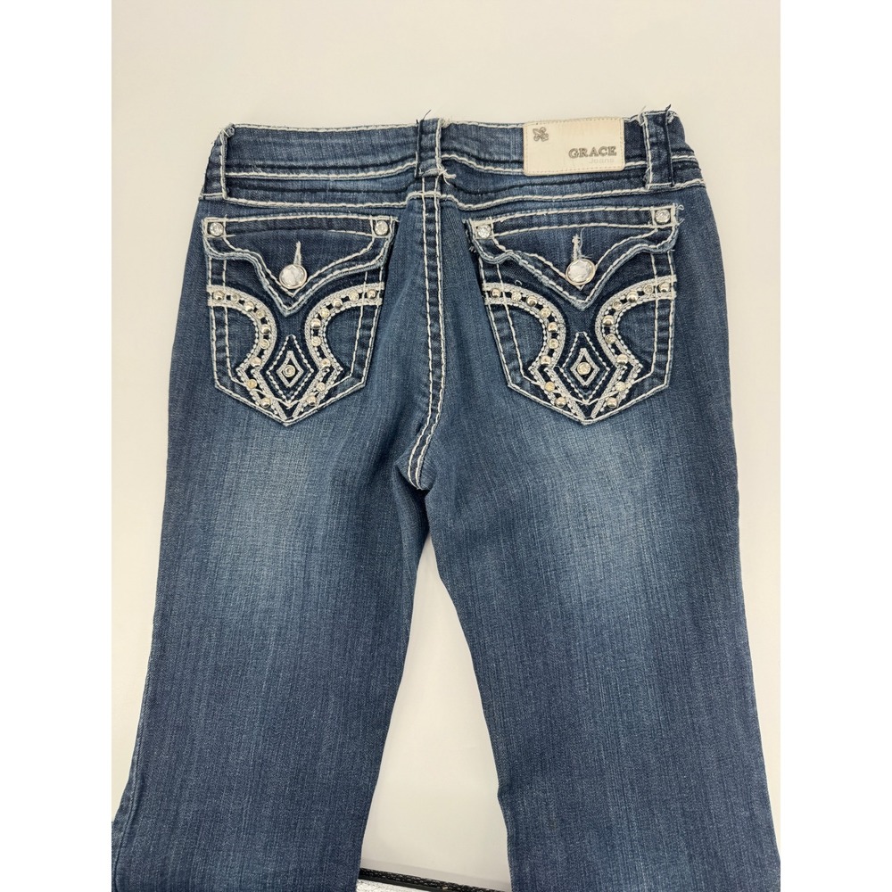 Grace in LA Bootcut Jeans‎ Women Size 5/26 Blue Rhinestone Embellished Y2K